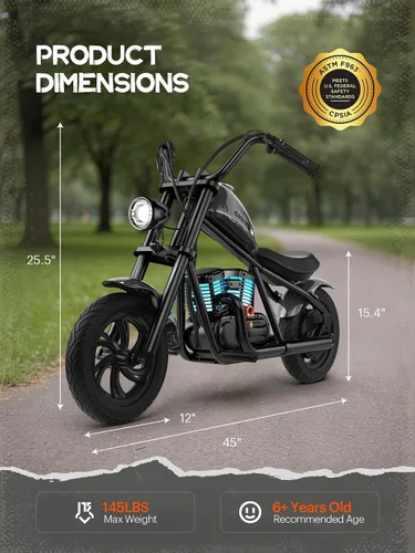 Vista 3 de HYPER GOGO Cruiser 12 Plus - Motocicleta para niños (negro)