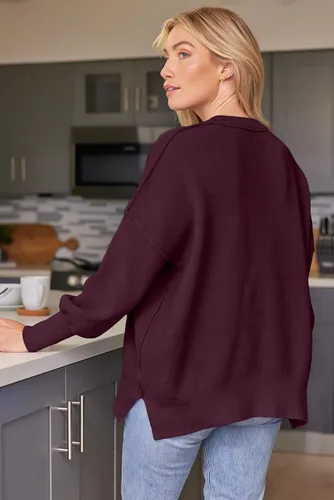 Vista 209 de Lillusory - Suéter extragrande con mangas de murciélago y cuello redondo para mujer, prenda moderna de otoño de tejido de punto sin botones