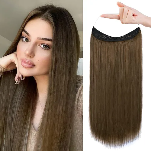Vista 45 de REECHO - Extensiones de cabello con alambre invisible y con cintillo transparente, tamaño ajustable, clips seguros extraíbles, cabello lacio, diseño