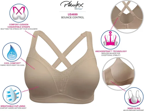 Vista 6 de PLAYTEX Women's Full-Coverage Wireless Bra with Bounce Control