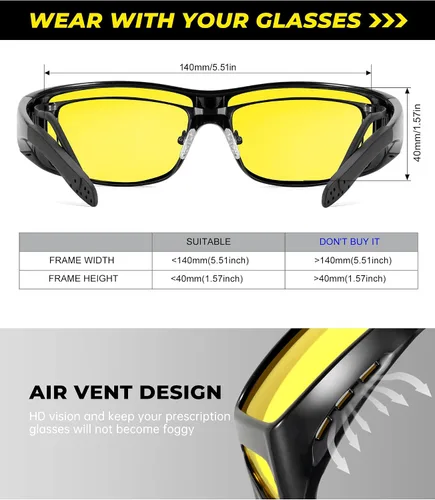 Vista 6 de Gafas de visión nocturna para hombre y mujer ajuste envolvente sobre gafas de visión nocturna para conducir