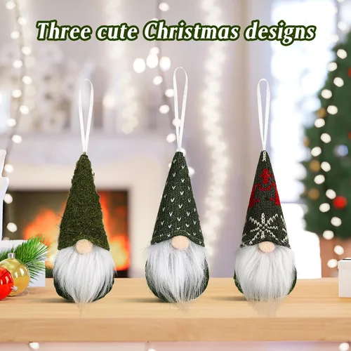 Vista 3 de TOYANDONA 6 gnomos verdes colgantes para árbol de Navidad, gnomos suecos de felpa, decoraciones de Navidad para decoración de fiesta de árbol