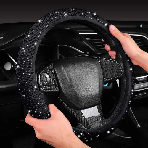 Vista 3 de Funda para volante brillosa con diamantes y pelaje