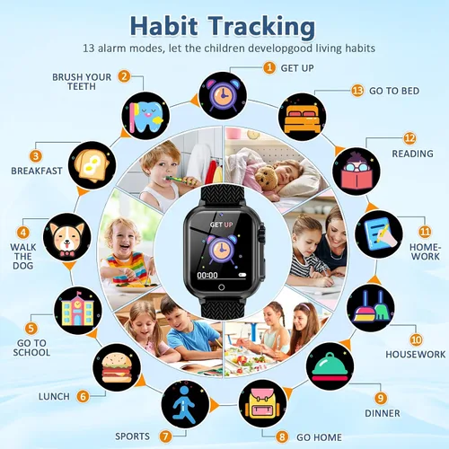 Vista 3 de Reloj inteligente para niños de 5 a 12 años, regalo de cumpleaños para niños y niñas, reloj con pantalla táctil HD con 32 juegos, cámara, grabadora