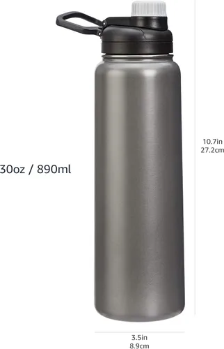 Vista 7 de Amazon Basics Botella de agua grande con aislamiento de acero inoxidable, tapa de boquilla, 30.1 onzas, gris