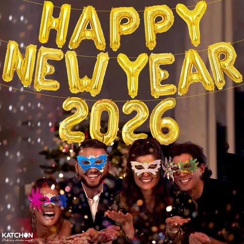 Vista 5 de KatchOn, Globos dorados de feliz año nuevo 2026 – 16 pulgadas Globo de feliz año nuevo y globos dorados del número 2026 para decoraciones de Año