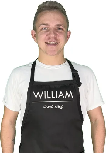 Vista 2 de Delantal de chef personalizado con nombre bordado, delantal de cocina personalizado para hombres y mujeres, delantal de chef para adultos, regalo