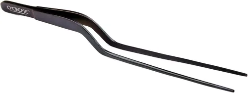 Vista 9 de O'Creme Pinzas de acero inoxidable de precisión para cocina culinaria de 8 pulgadas (8 pulgadas curvas, negro)