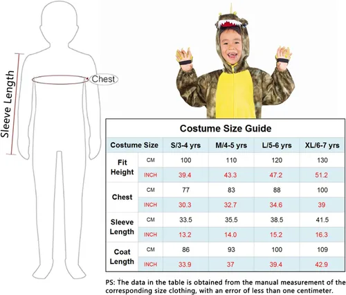 Vista 8 de DearSun Disfraz de dinosaurio T-Rex para niños, disfraz de dinosaurio con capucha (L120, patrón de camuflaje)