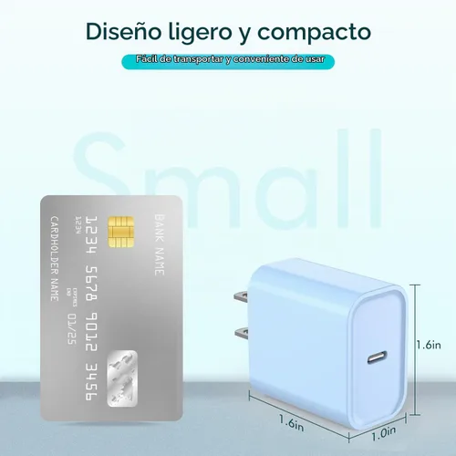 Vista 4 de 【Certificado MFi de Apple】 Cargador rápido USB C de 20 W para iPhone 17 16