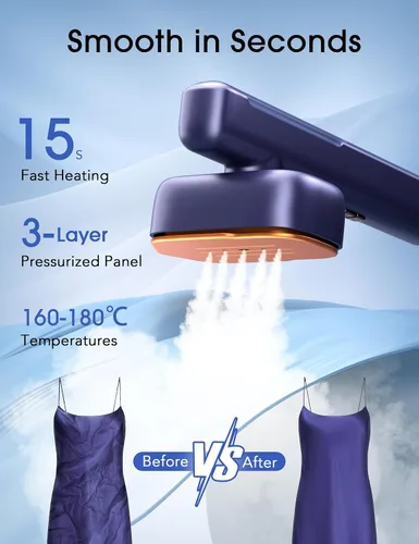 Vista 4 de Vaporizador de viaje para ropa, 110-240 V de doble voltaje, portátil, 2 en 1, vaporizador y plancha 2 en 1, mini plancha de vapor de mano para ropa