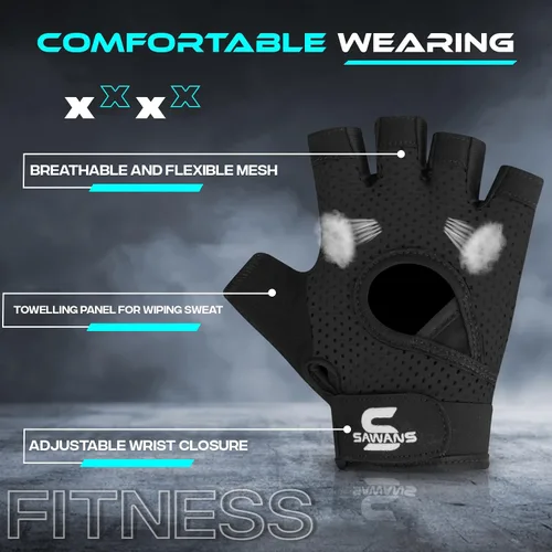 Vista 3 de SAWANS Guantes de gimnasio para hombres y mujeres, guantes de levantamiento de pesas, entrenamiento transpirable, agarre antideslizante, protección