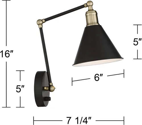 Vista 4 de 360 Lighting Wray - Lámpara de pared moderna con brazo oscilante ajustable para interiores con cable, juego de 2 lámparas de latón antiguo negro