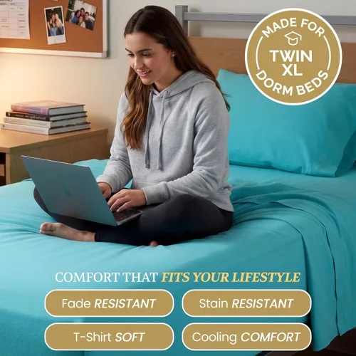 Vista 9 de Juego de sábanas Crescent Bedding de 100% algodón, extralargas, suaves y cómodas para cama de dos plazas Aqua Blue