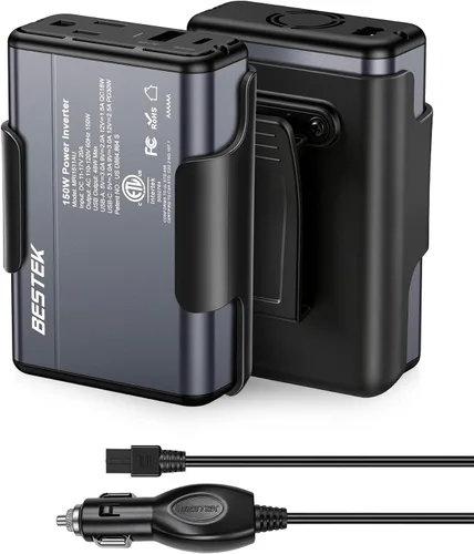 Vista 9 de BESTEK Inversor de corriente 150W DC 12V a 110V Convertidor de CA 4.2A Dual USB Adaptador de enchufe de coche Convertidor de salida (azul)