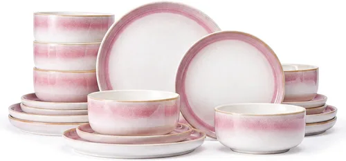 Vista 22 de Stoneware Dinnerware Sets for 8, Reactive Glaze, Beige
