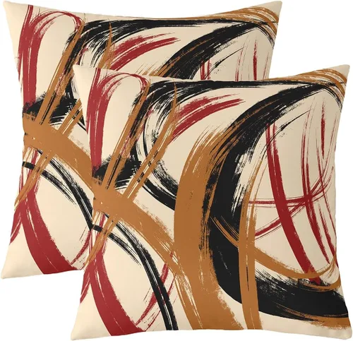 Vista 30 de Juego de 2 fundas de almohada abstractas de 16 x 16 pulgadas para niños, niñas, adolescentes, decoración de dormitorio, moderna a rayas, decoración