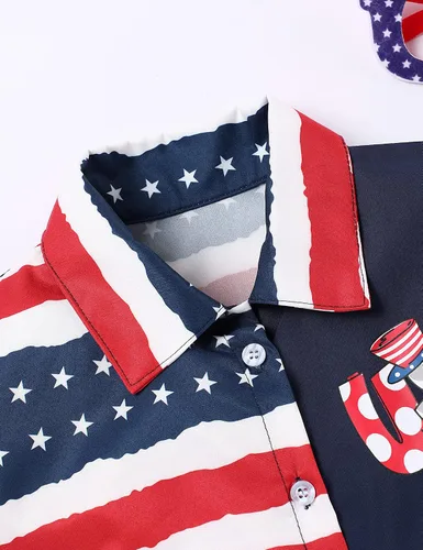 Vista 3 de Conjunto de ropa de verano para el 4 de julio, para el Día de la Independencia, camisa y pantalones cortos