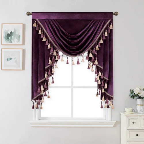 Vista 73 de VOGOL Cenefa de cortinas de terciopelo grueso para dormitorio, cenefas de cascada de lujo con aislamiento térmico dorado para sala de estar formal