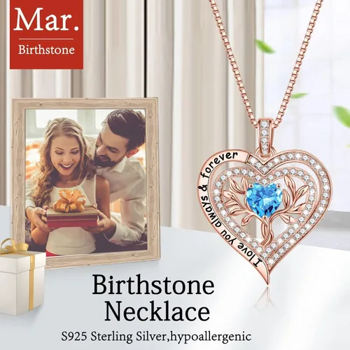 Vista 6 de Iefil Regalos de árbol de la vida para mujer, plata de ley 925, collar de piedra natal del árbol de la vida, regalo de aniversario, día de San