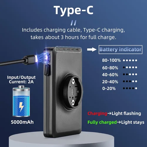 Vista 5 de ROCKBROS - Luz de bicicleta compatible con Garmin Bike Computer Bicycle Power Bank Faro de bicicleta recargable diurno, luz delantera ligera e