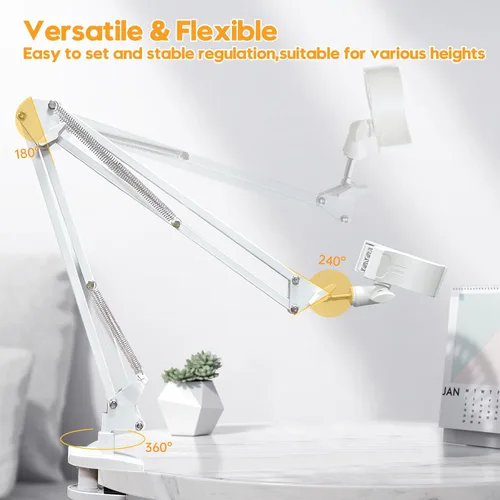 Vista 8 de Soporte blanco para secador de pelo de perro, soporte giratorio de 360° con abrazadera ajustable para secadores de pelo, soporte 3 en 1 para secador