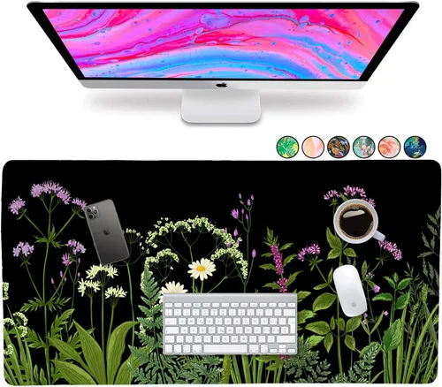 Vista 30 de French KOKO Alfombrilla de escritorio grande para mouse de 15 x 30 pulgadas, protector de escritorio floral extendido para teclado y mouse Llámame
