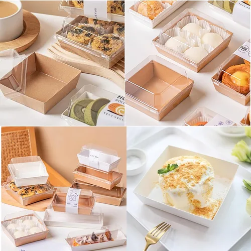 Vista 6 de Paquete de 100 cajas de charcutería con tapas transparentes, recipientes desechables para postres de panadería, cajas para llevar con cordel