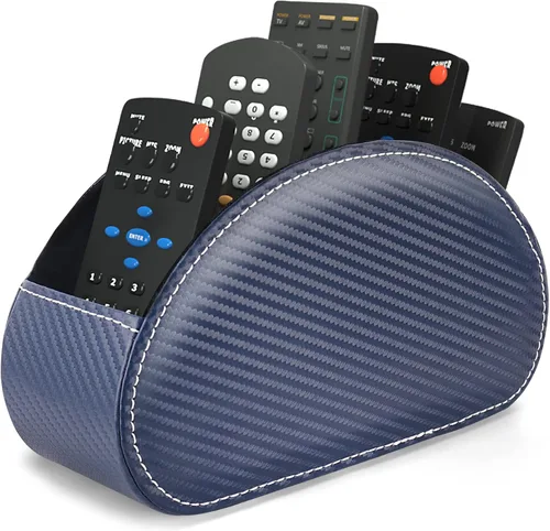 Vista 18 de QIELIZI Soporte para control remoto, organizador de escritorio de piel sintética con 5 compartimentos espaciosos para controles remotos de TV