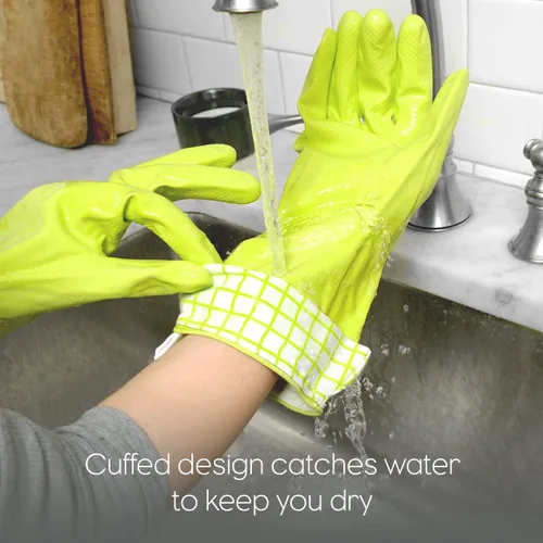 Vista 5 de Full Circle Splash Patrol - Guantes de limpieza de látex natural para platos, puños de algodón que se mantienen secos, duraderos con forro Gris