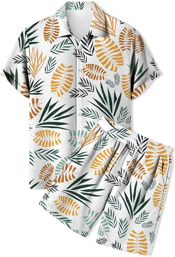 Vista 7 de SHENGXINY Conjunto hawaiano de 2 piezas para hombre, camisa floral con botones y pantalones cortos, conjunto deportivo de manga corta para hombre