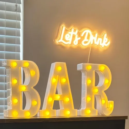 Vista 11 de Letras de marquesina iluminadas para bebés - Letrero LED con letras y números para decoración de cumpleaños, mesa del hogar, blanco