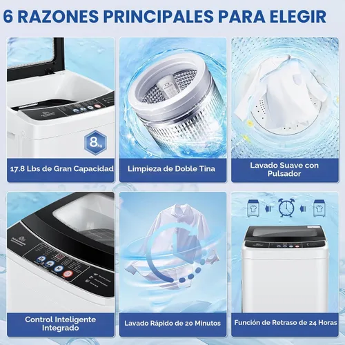 Vista 4 de Nictemaw - Lavadora portátil, 17.8 libras, 2.4 pies cúbicos, tapa de vidrio, bomba de drenaje