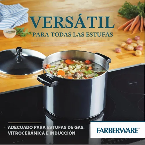 Vista 6 de Farberware Olla clásica de acero inoxidable de 8 cuartos con tapa, olla de acero inoxidable con tapa, color plateado
