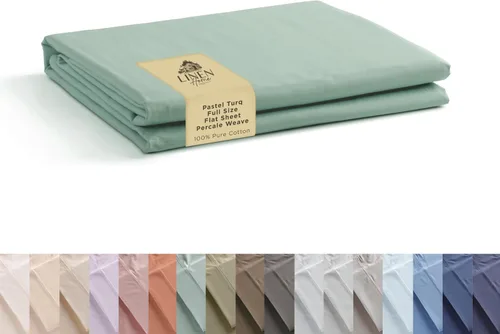 Vista 71 de Sábanas de 100% algodón percal, tamaño individual, 1 sábana encimera, ropa de cama fresca, resistente y transpirable, celeste
