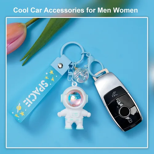 Vista 5 de YOU WIZV Llavero de astronauta, lindos llaveros Kawaii de anime geniales para mochilas, llaveros espaciales con luz de puesta de sol para mujeres