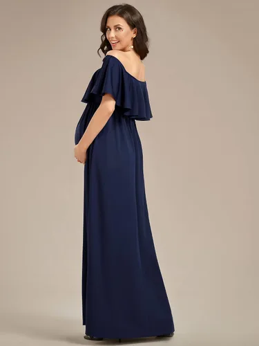 Vista 2 de Ever-Pretty Vestido casual de maternidad con hombros descubiertos y mangas abullonadas con cintura fruncida en una línea hasta el suelo 01802-EY