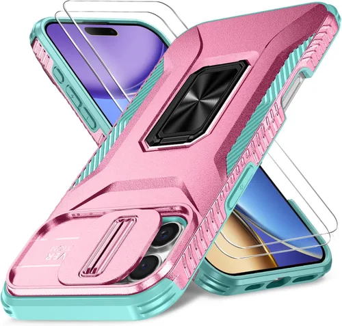 Vista 13 de Funda HakkTaoo para iPhone 13/iPhone 14 de 6.1 Pulgadas con Funda Deslizante para Cámara + Protector de Pantalla (2 Paquetes), Funda Protectora a