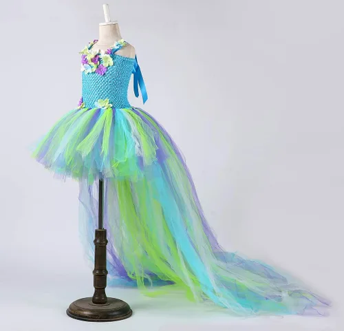 Vista 4 de Tutu Dreams Vestido de princesa de hada de tren largo para niñas de 1 a 8 años con alas para fiesta de cumpleaños