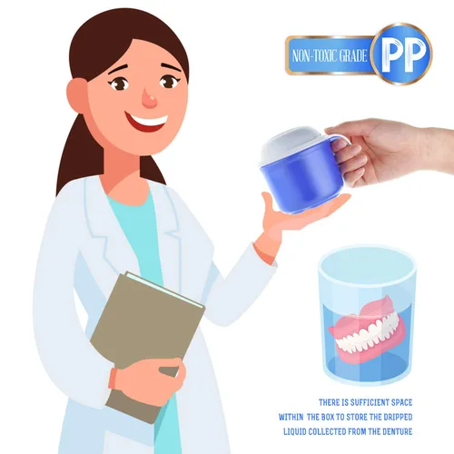 Vista 3 de Taza de baño de dentadura grande, taza de baño de dientes falsos con colador y tapa para remojar dentaduras o almacenar chupetes, capacidad de 10.6
