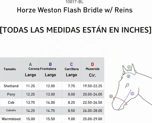 Vista 2 de HORZE Weston - Brida de cuero acolchada con muserola flash y riendas de tela Brida inglesa para caballos Negro