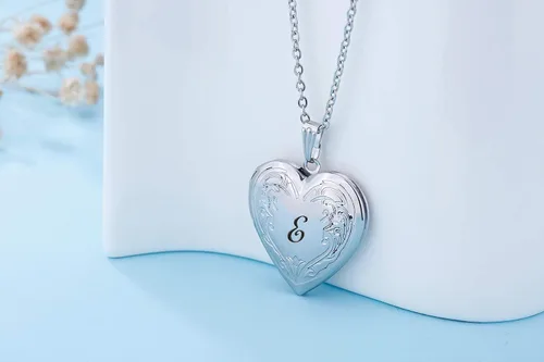 Vista 3 de YOUFENG - Collar con medallón con imágenes y letras del alfabeto A-Z, chapado en platino, regalo para mujer