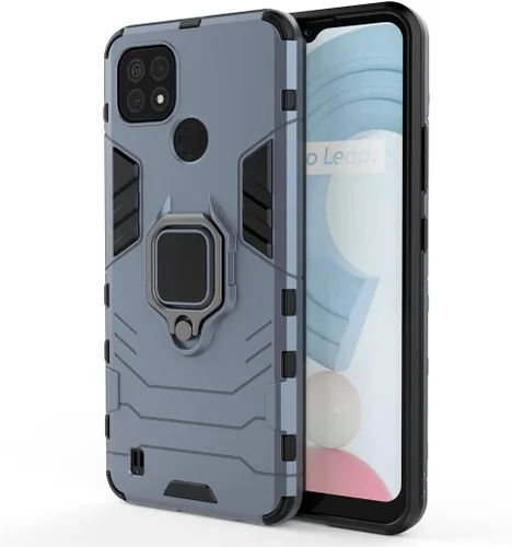 Vista 4 de MaiJin Compatible con Oppo Realme C21, soporte de anillo de metal, a prueba de golpes, parachoques duro
