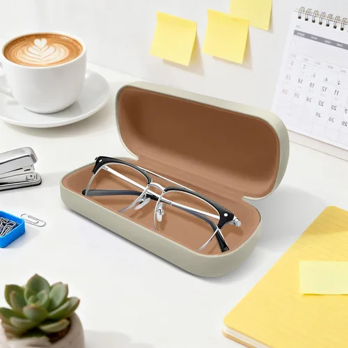 Vista 7 de Estuche para gafas de sol, funda rígida de piel sintética para gafas de sol, Beige
