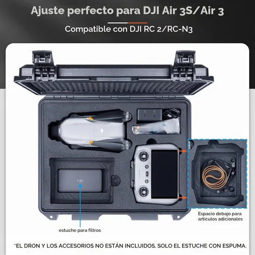 Vista 3 de Lykus Titan MA310 - Funda rígida impermeable para DJI Air 3S/Air 3 y DJI RC 2/RC-N2, cordón de soporte [solo funda] CASE ONLY,Fits Fly More