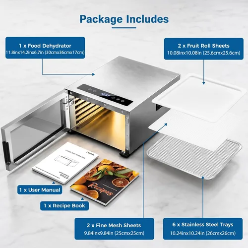 Vista 5 de OSTBA Deshidratador de alimentos con 6 bandejas, secadora de 520 W