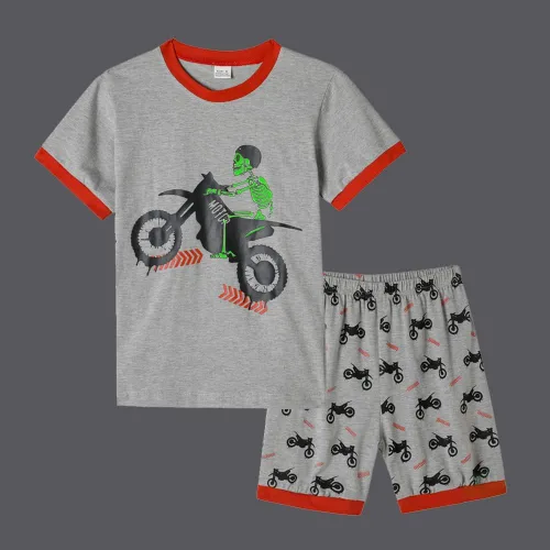 Vista 2 de MyFav Pijamas de algodón que brillan en la oscuridad para niños grandes, cómodos conjuntos de pijama