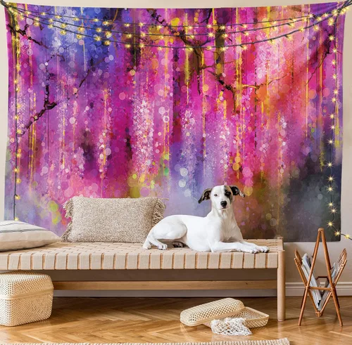 Vista 8 de Lunarable Tapiz de flores, racimo abstracto de flores con fondo de polinización de neón, formas de crecimiento de la naturaleza, decoración de tela