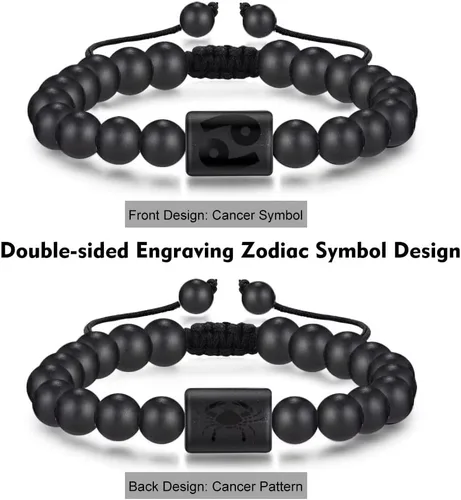Vista 4 de Pulseras del zodiaco para hombres y mujeres, hechas a mano de 0.315 in de ojo de tigre natural y piedra de ágata mate para hombre, pulseras
