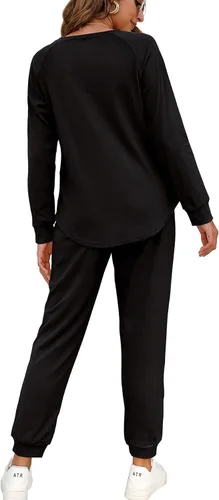 Vista 2 de WIHOLL Conjunto de dos piezas para mujer, conjunto de sudadera con botones y bolsillos